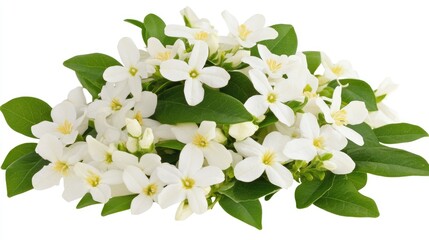 Obraz premium Jasmine Flowers with Green Leaves Freshly Blooming in Nature Garden Arrangement
