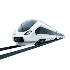 Sleek modern train on tracks against black background