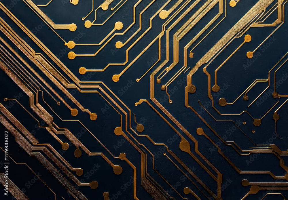Poster golden circuit patterns on dark background create striking visual