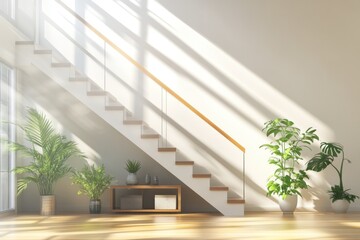 Bright Modern Indoor Living Room with Staircase