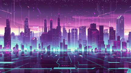 Obraz premium Futuristic Cityscape with Neon Lights