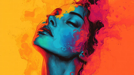 vibrant artistic portrait of woman with colorful abstract effects