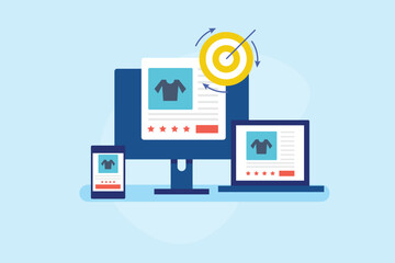 Remarketing ad campaign, Retargeting advertising technology, Website visitors targeted by ad campaign. Vector illustration concept.