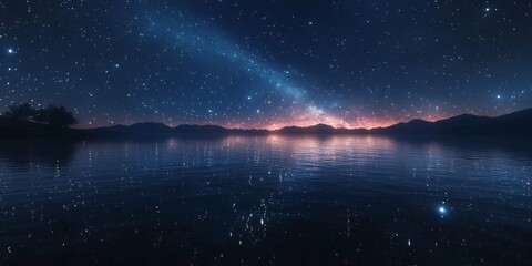 Fototapeta premium Serene Night Sky Starry Lake Reflection Milky Way Mountains