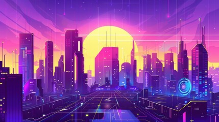 Obraz premium Futuristic Cityscape at Sunset