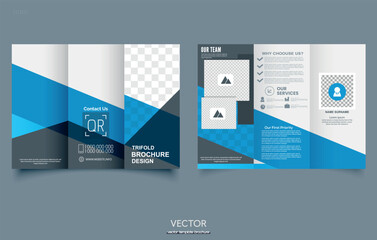 Blue geometric trifold brochure. For presentation and printing.