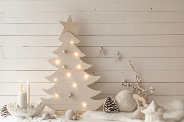 Christmas Home Decor: White Tree and Winter Pine Cone Arrangement – Ideal for Holiday Promotions
