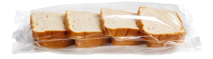 Four slices of white bread in a plastic bag.