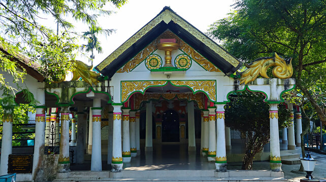 Entrance of Uttara Kamalabari Satra, a temple dedicated to Lord Krishna, located in Majuli, Assam, India.