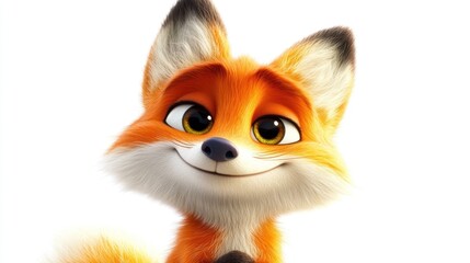 Obraz premium A cheerful cartoon fox with bright orange fur and expressive eyes, showcasing a friendly demeanor.