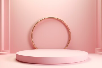 A minimalist pink display with a circular frame, ideal for product presentations.