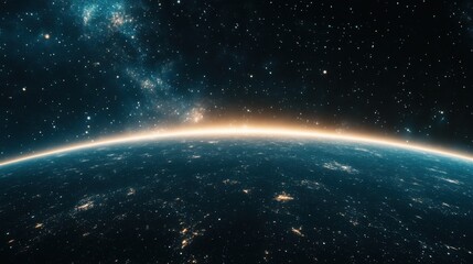 Obraz premium Stunning View of Earth from Space with Galactic Background, Stars and Celestial Elements Illuminating the Horizon in a Cosmic Perspective