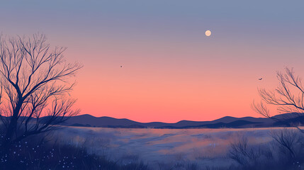 Clear sky at twilight with light pastel pink and orange tones near the horizon. Twilight. Illustration