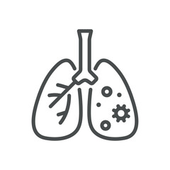 Lung Pollution Line Icon. Vector Thin Outline Illustration of Damaged Lungs with Airborne Contaminants, Health and Environmental Awareness Symbol