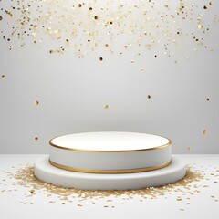 A minimalist podium with golden confetti, ideal for awards or celebrations.
