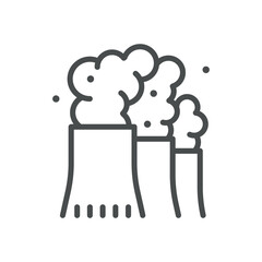 Industrial Air Pollution Line Icon. Vector Thin Outline Illustration of Smoke from Factory Chimneys, Environmental Contamination Symbol, Linear Design for Awareness and Ecology