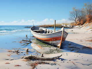 Gorgious Green paper boat on snow