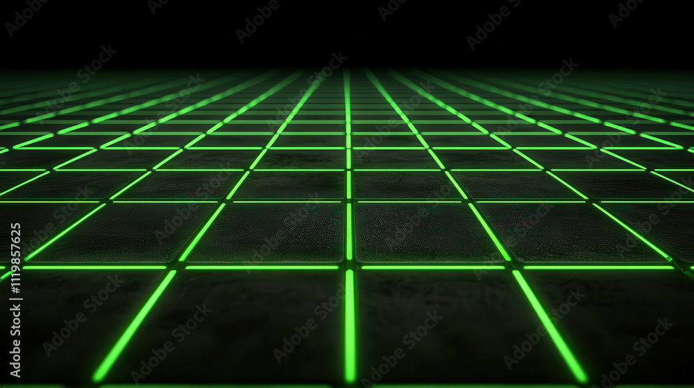 Poster neon green grid pattern with dark background in futuristic style for design projects