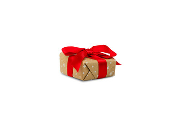 New Year or Christmas gift box isolated on white background. Close-up.