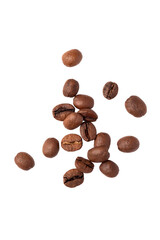 Freshly roasted coffee beans isolated on a transparent background