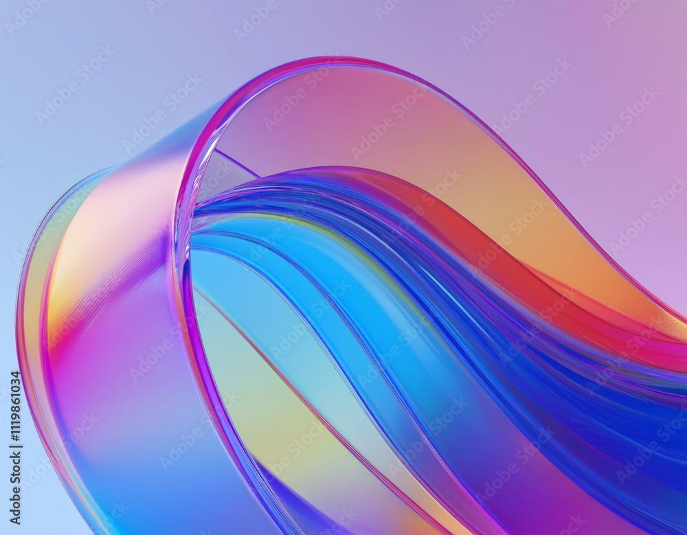 Poster flowing gradient transparent multilayer glass background, 3d rendering.