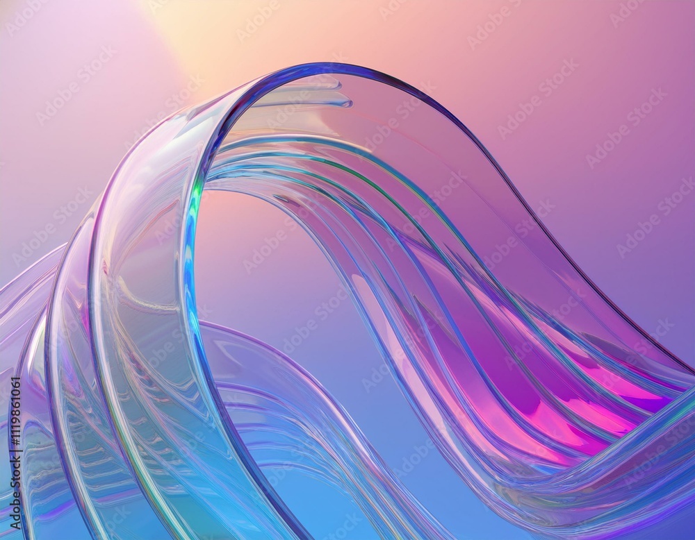 Poster flowing gradient transparent multilayer glass background, 3d rendering.