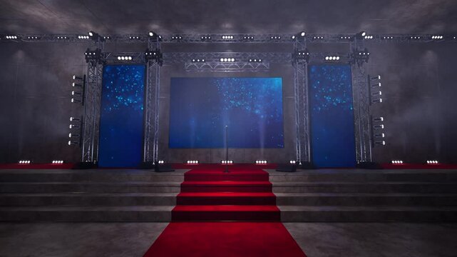 big large emty stage with big blue screen, event stage