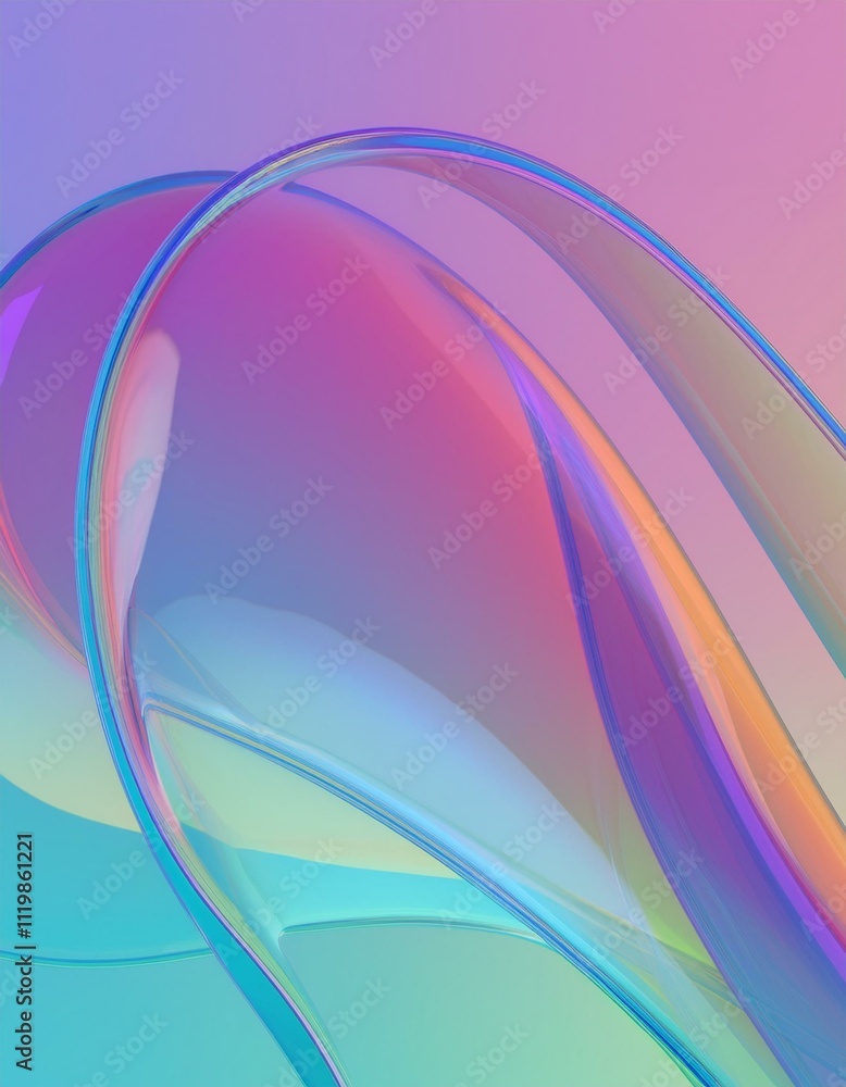 Poster flowing gradient transparent multilayer glass background, 3d rendering.
