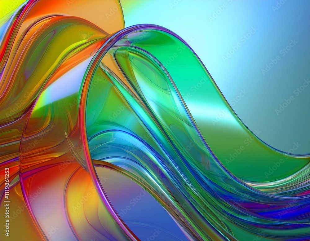 Poster flowing gradient transparent multilayer glass background, 3d rendering.