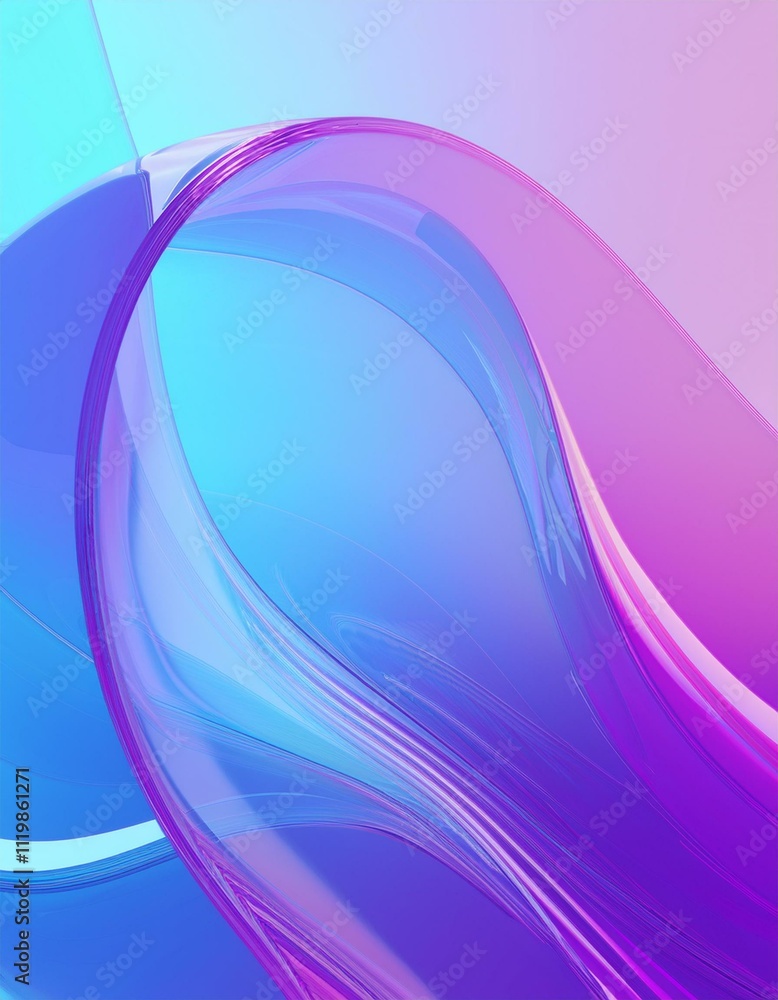 Poster flowing gradient transparent multilayer glass background, 3d rendering.