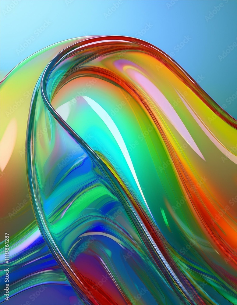 Poster flowing gradient transparent multilayer glass background, 3d rendering.