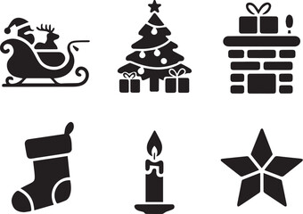 christmas elements sets silhouette vector