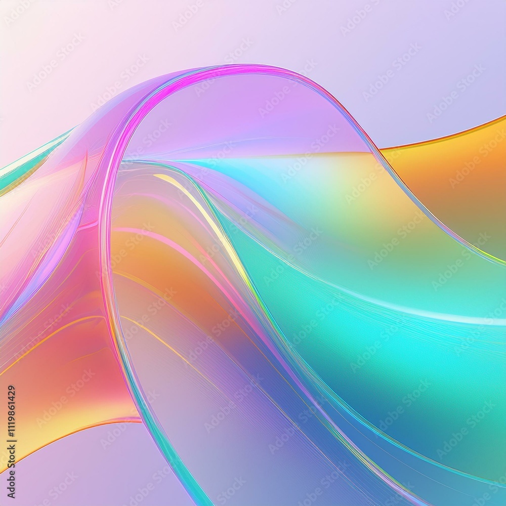 Poster flowing gradient transparent multilayer glass background, 3d rendering.