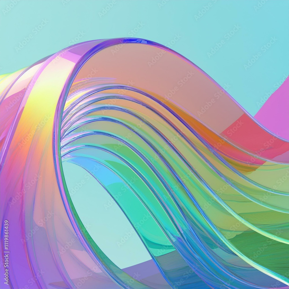 Poster flowing gradient transparent multilayer glass background, 3d rendering.