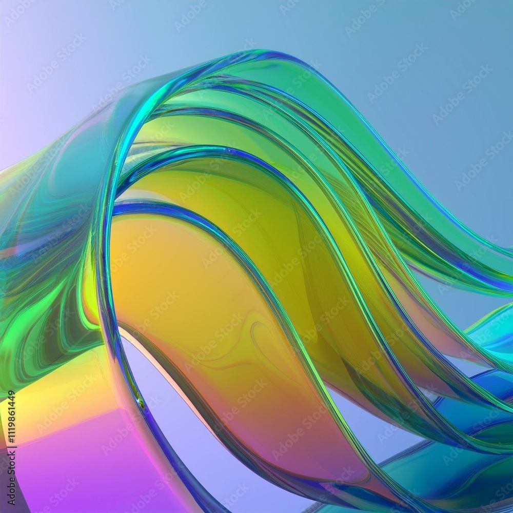 Poster flowing gradient transparent multilayer glass background, 3d rendering.