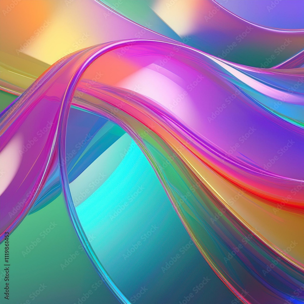Poster flowing gradient transparent multilayer glass background, 3d rendering.