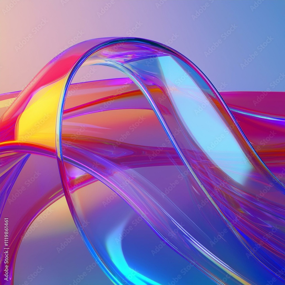 Poster flowing gradient transparent multilayer glass background, 3d rendering.