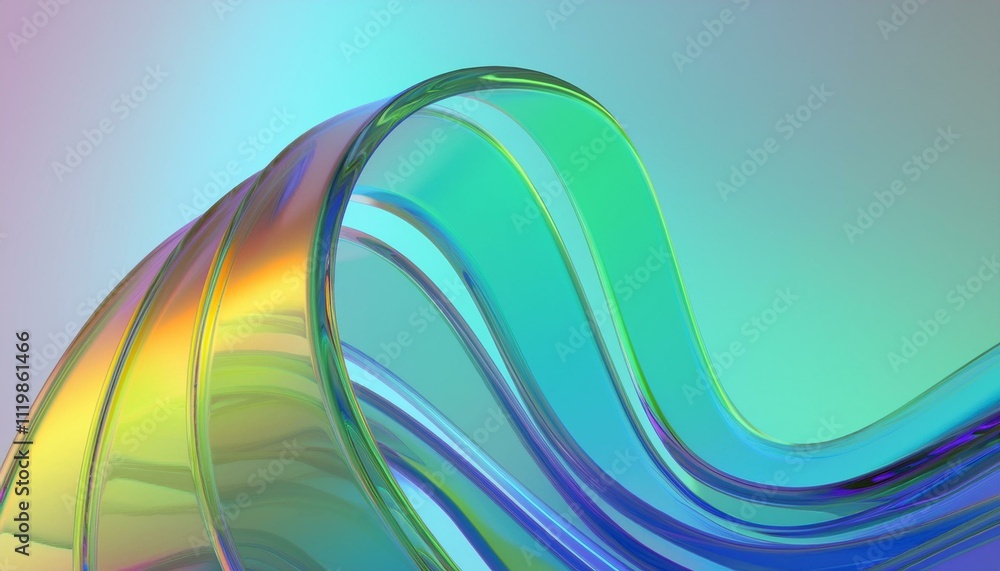 Poster flowing gradient transparent multilayer glass background, 3d rendering.