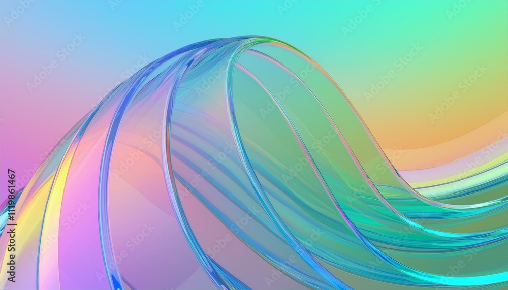 Poster flowing gradient transparent multilayer glass background, 3d rendering.