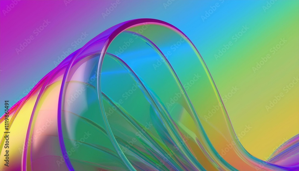 Poster flowing gradient transparent multilayer glass background, 3d rendering.