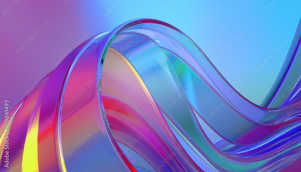 Poster flowing gradient transparent multilayer glass background, 3d rendering.