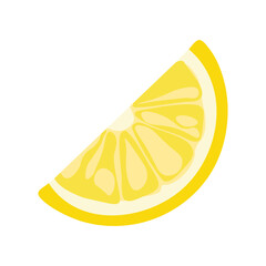 Yellow lemon wedge. Cartoon citrus fruit slice, yellow lemon flat style, fresh organic fruit healthy diet vegetarian food. Vector isolated illustration