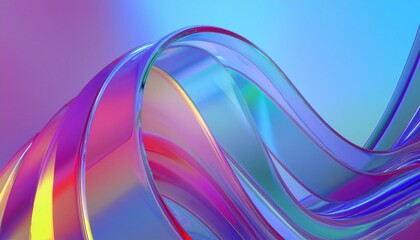 Flowing gradient transparent multilayer glass background, 3d rendering.