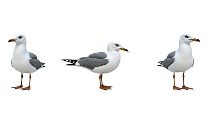Obraz premium Trio of Seagulls Illustration on Transparent Background for Creative Design Use