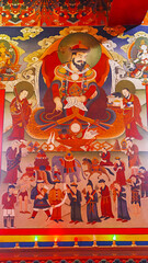 Detailed mural of a Buddhist deity symbolizing wisdom and compassion, Tawang Monastery, Arunachal Pradesh, India.