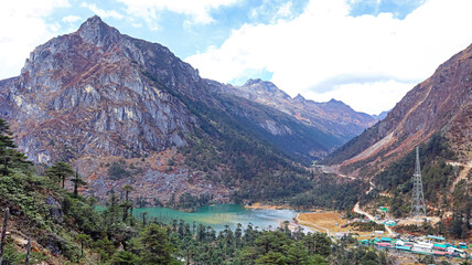 Scenic view of Shungetsar Lake (Madhuri Lake) surrounded by majestic mountains, Tawang, Arunachal Pradesh, India. © RealityImages