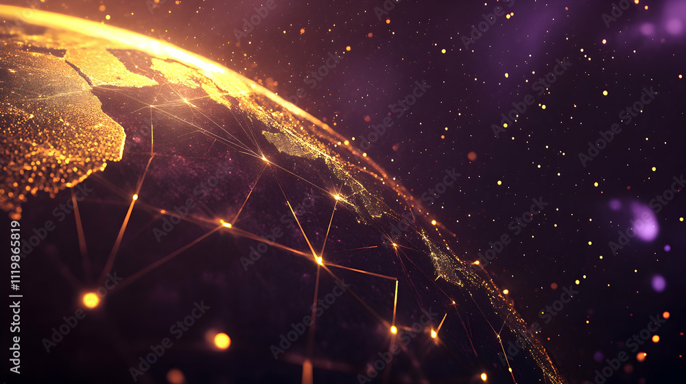 Poster illuminated global network connection.