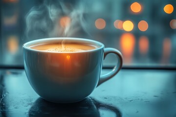 Obraz premium A Hot Cup of Espresso with Steam Rising