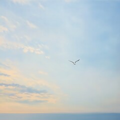 Obraz premium Bird Flying Through Expansive Morning Sky