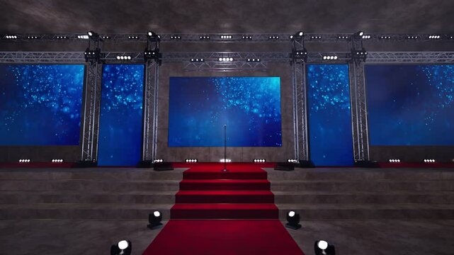 big large emty stage with big blue screen, event stage